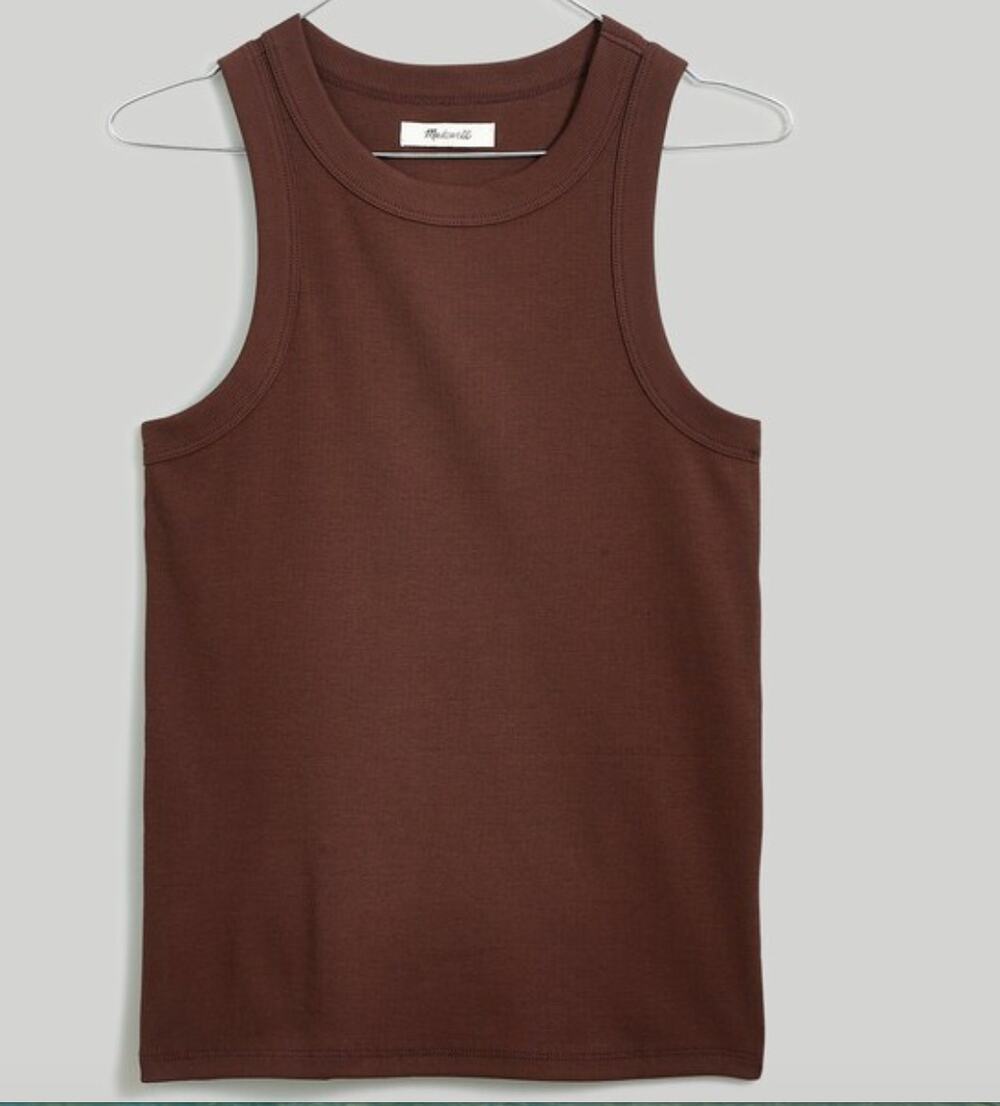 Madewell Supima Rib Cutaway Tank Top Dark Coffee Brown Fitted Stretch SZ XXS